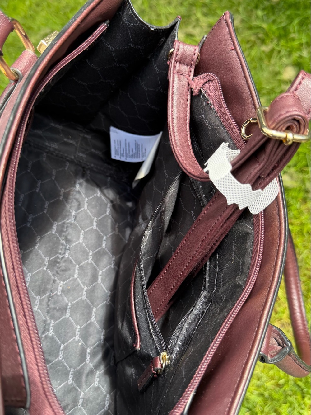 Aldo Burgundy Textured Satchel – Gold Hardware, Padlock Detail, Used - Picture 11 of 16